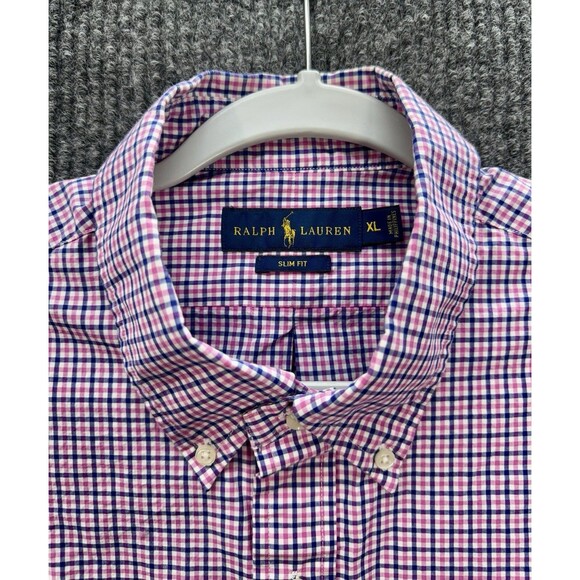 Ralph Lauren Button Shirt Mens XL Slim Fit Pink Gingham Pony Logo Long Sleeve - Picture 3 of 8